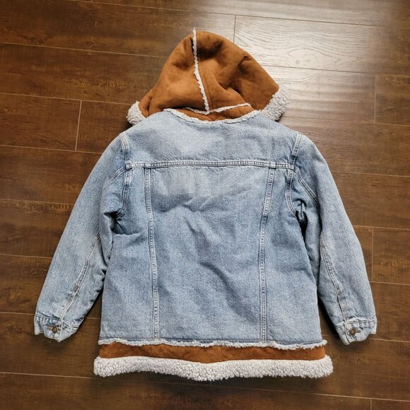 Free People Magnolia Denim Jacket Womens XS Sherpa Rustic Chore Coat Cozy - Picture 4 of 9